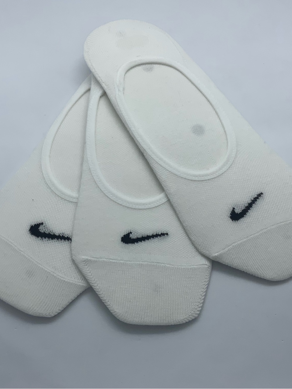 Nike White No-Show Socks with Black Swoosh Trio